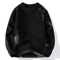 Fashion casual round neck loose men's sweater in black polyester knit, front view