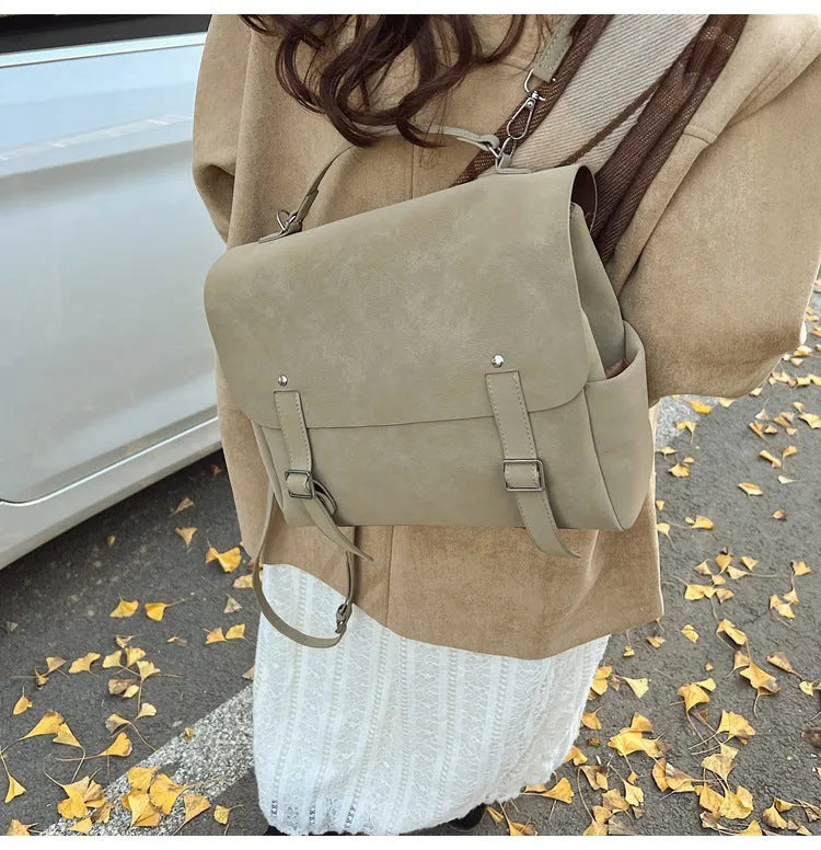 Women's fashion large capacity backpack handbag in soft PU material with sewing thread detail