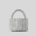 Acrylic tassel handbag for women DIY handmade bucket bag in silver with beaded and hollow details