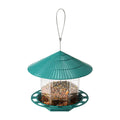 Green PP hanging transparent bird feeder with automatic feeding for outdoor garden use