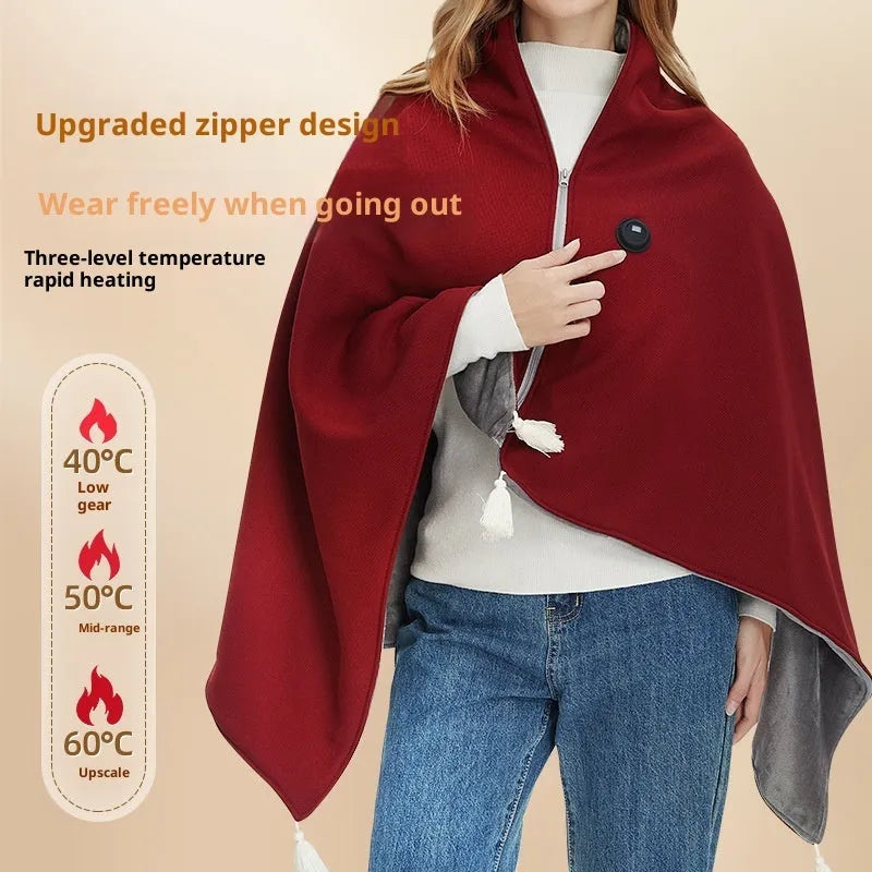 Polyester warm body cover blanket shawl in solid beige colour draped over a chair