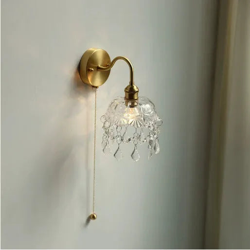 Glass pumpkin wall lamp with brass Edison bulb 14cm overall size for living room or bedside