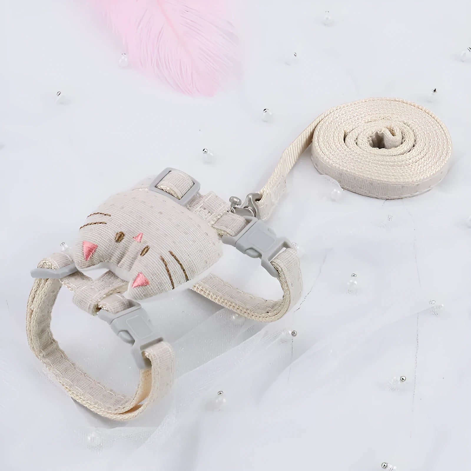 T-shaped cloth cat pulling rope in pink, beige, grey or cyan for cats up to 8kg