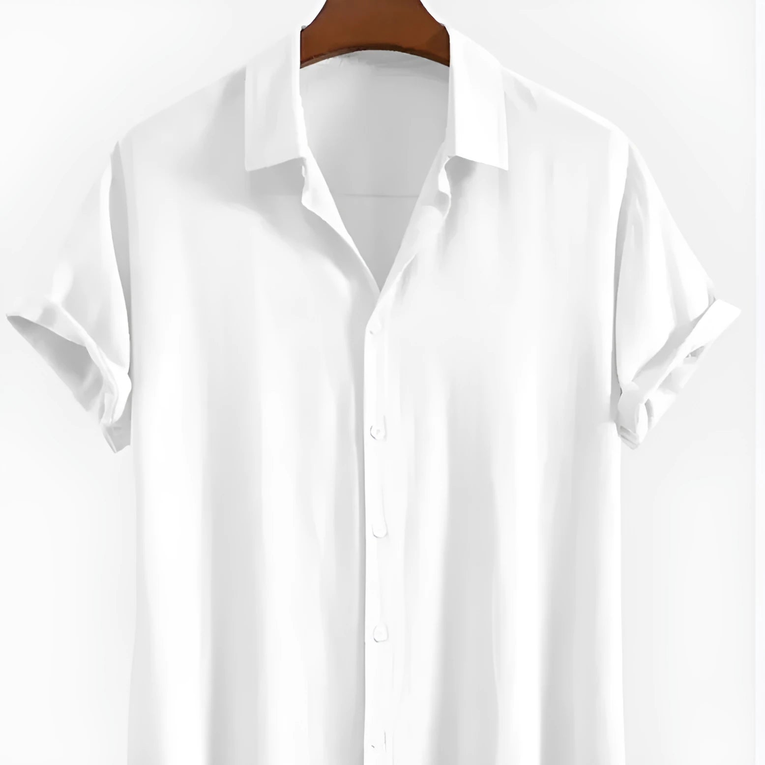 Men's loose fit short sleeve cardigan in solid colour on a hanger.