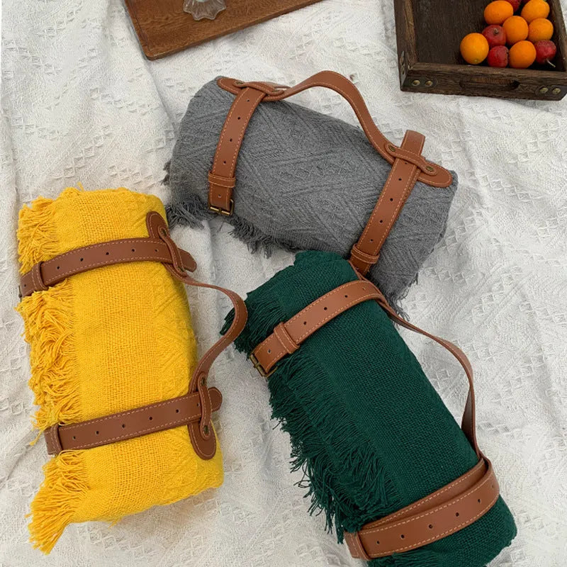 New Chessboard Plaid Knitted Thickened Camping Rugs Picnic Mat Fashion Tassel Acrylic Picnic Blanket in Khaki White Gray White Yellow White White Plaid White Powder Green White Gray Plaid Yellow Plaid Green Black Red Sizes 90x90 130x180 180x180 230x250 cm