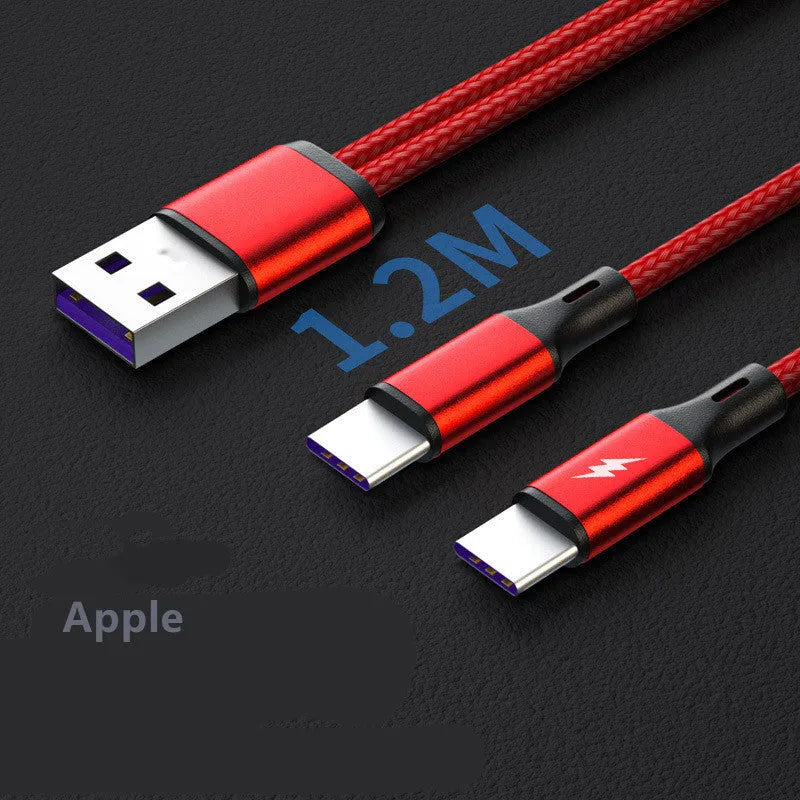 Black braided fast charging cable with dual Android heads for simultaneous device charging