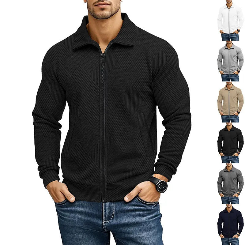 Men's British style casual jacket with turn-down collar in solid colour cotton blend fabric