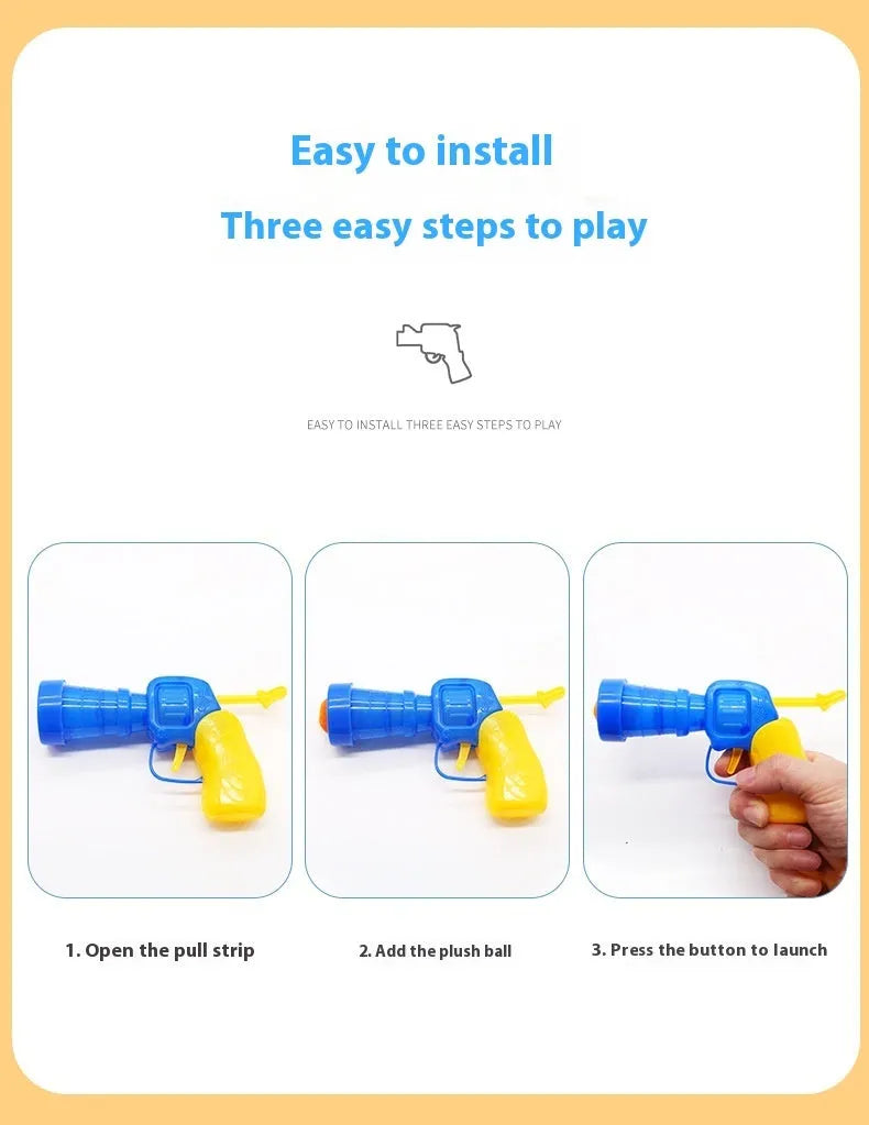 Plush ball shooter gun pet toy with multiple yarn balls for interactive fetch games