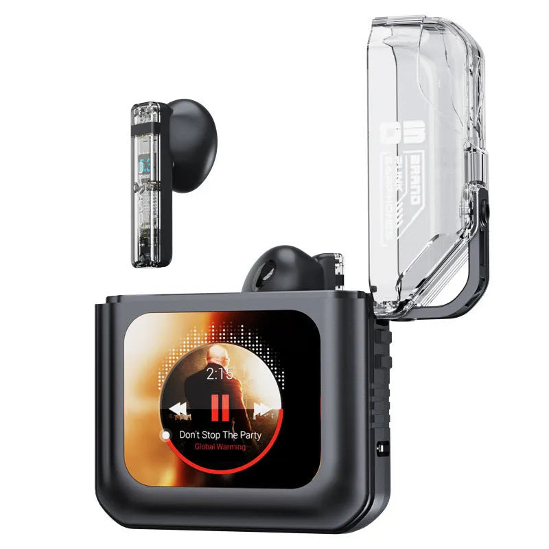 In-ear sport headset with touch colour screen and digital display in black colour