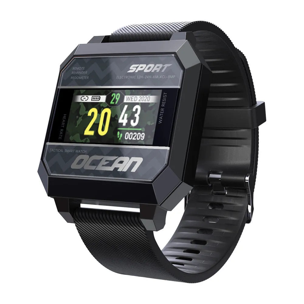 Smart sports watch with heart rate blood pressure oximeter step tracking 0.96 inch TFT display silicone strap black