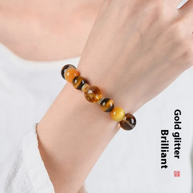 Natural yellow 10mm artificial crystal beads bracelet with string design