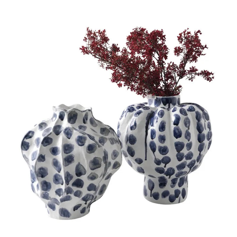Celadon white single-colour glaze porcelain vase 32cm wide 37cm tall handmade light luxury home decor