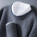 Men's loose-fit woolen pullover in dark grey, pullover style, standard wool yarn, conventional sleeves
