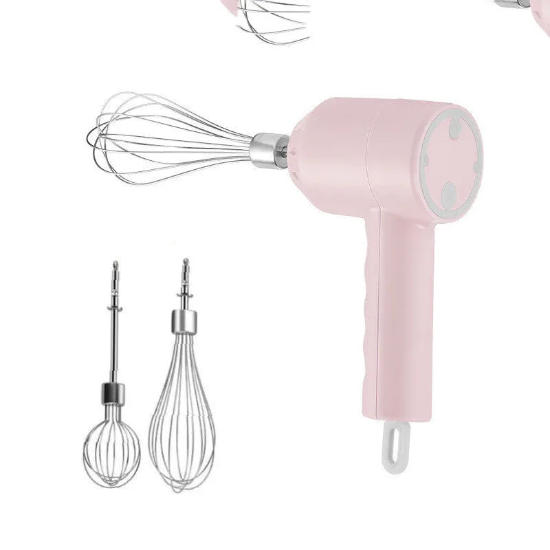 Portable mini wireless electric egg beater handheld USB rechargeable food mixer in green with two stainless steel stirrers