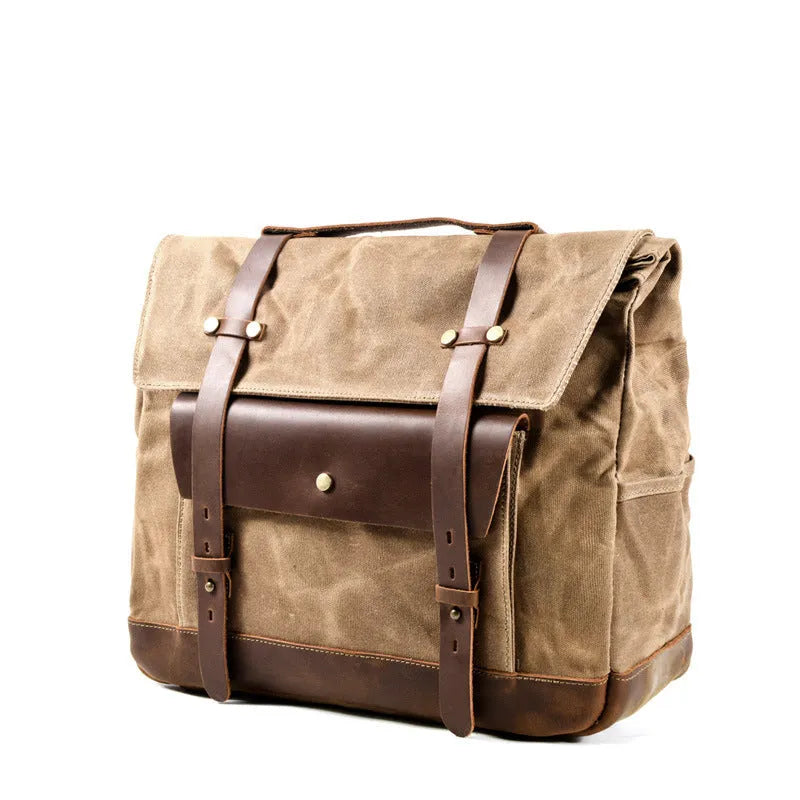 European retro cotton messenger bag for motorcycle helmet storage with rivet details