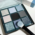 MUGELEEN 08 nine-colour eye shadow palette showing blue smoked tones with matte and shimmer finishes
