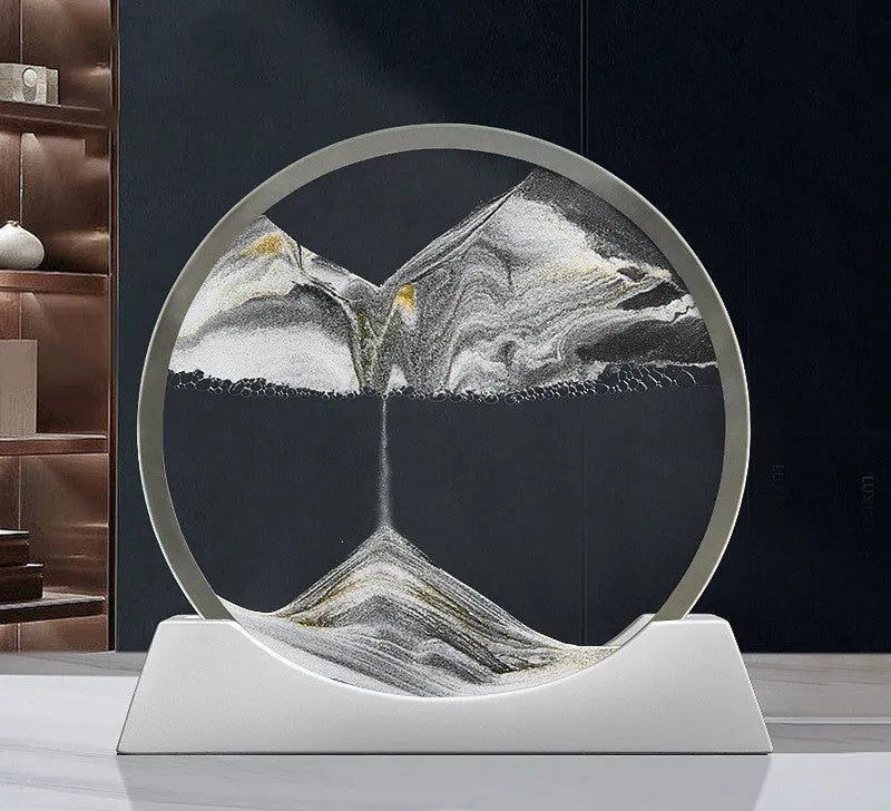 Rotating quicksand painting night lamp in embroidered glass with modern abstract design