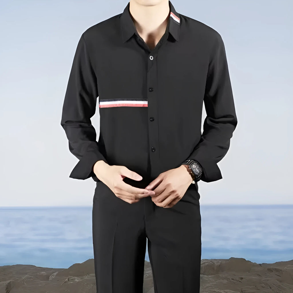 Hong Kong style loose fit cardigan shirt in cotton blend fabric