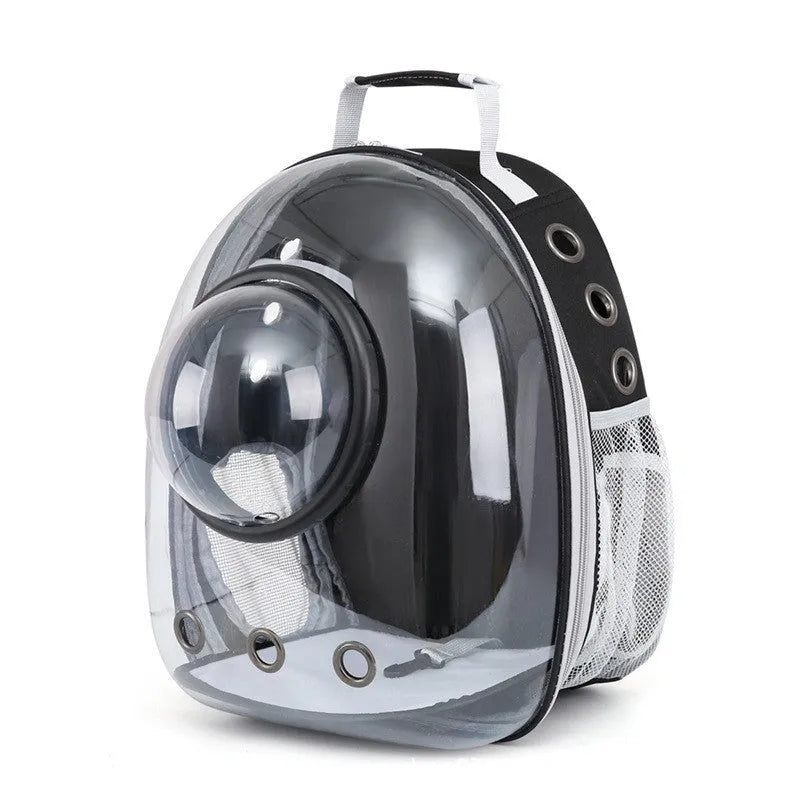 Grey PC plastic astronaut-style cat carrier bag with a side opening panel.