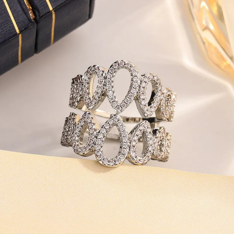 Gold plated copper ring with hexagon cubic zirconia inlay, women's ring size 8