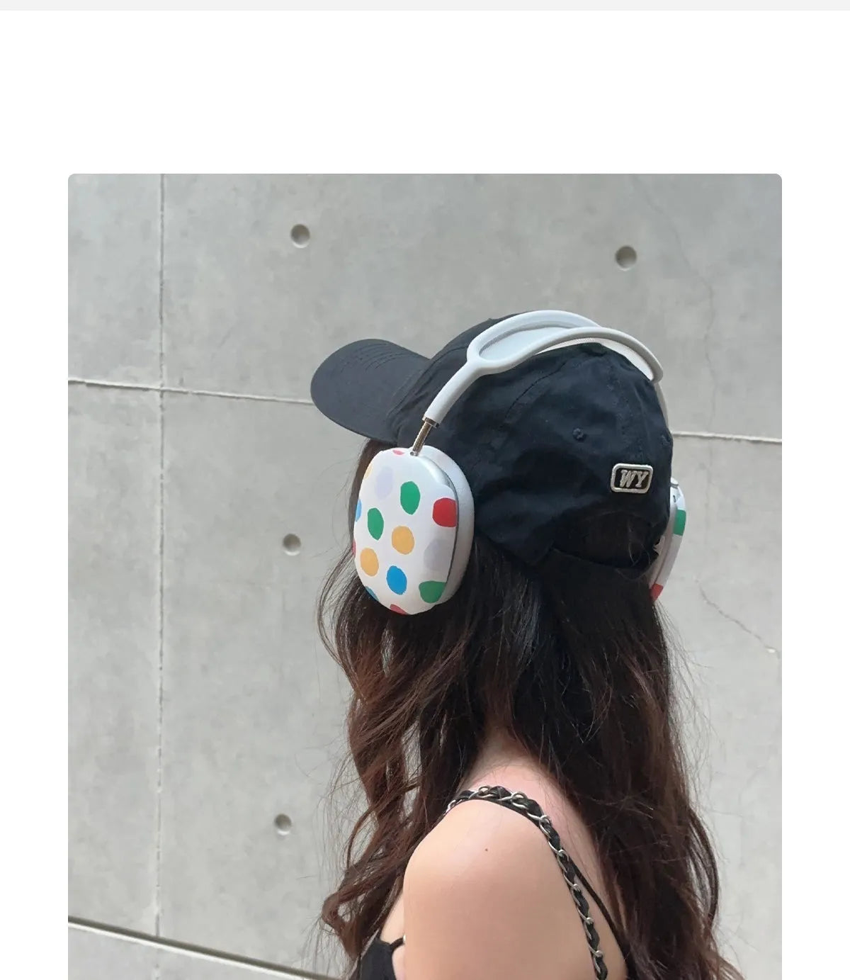 Blue and white wave point pattern hard shell protective case for Apple AirPods Max headphones.