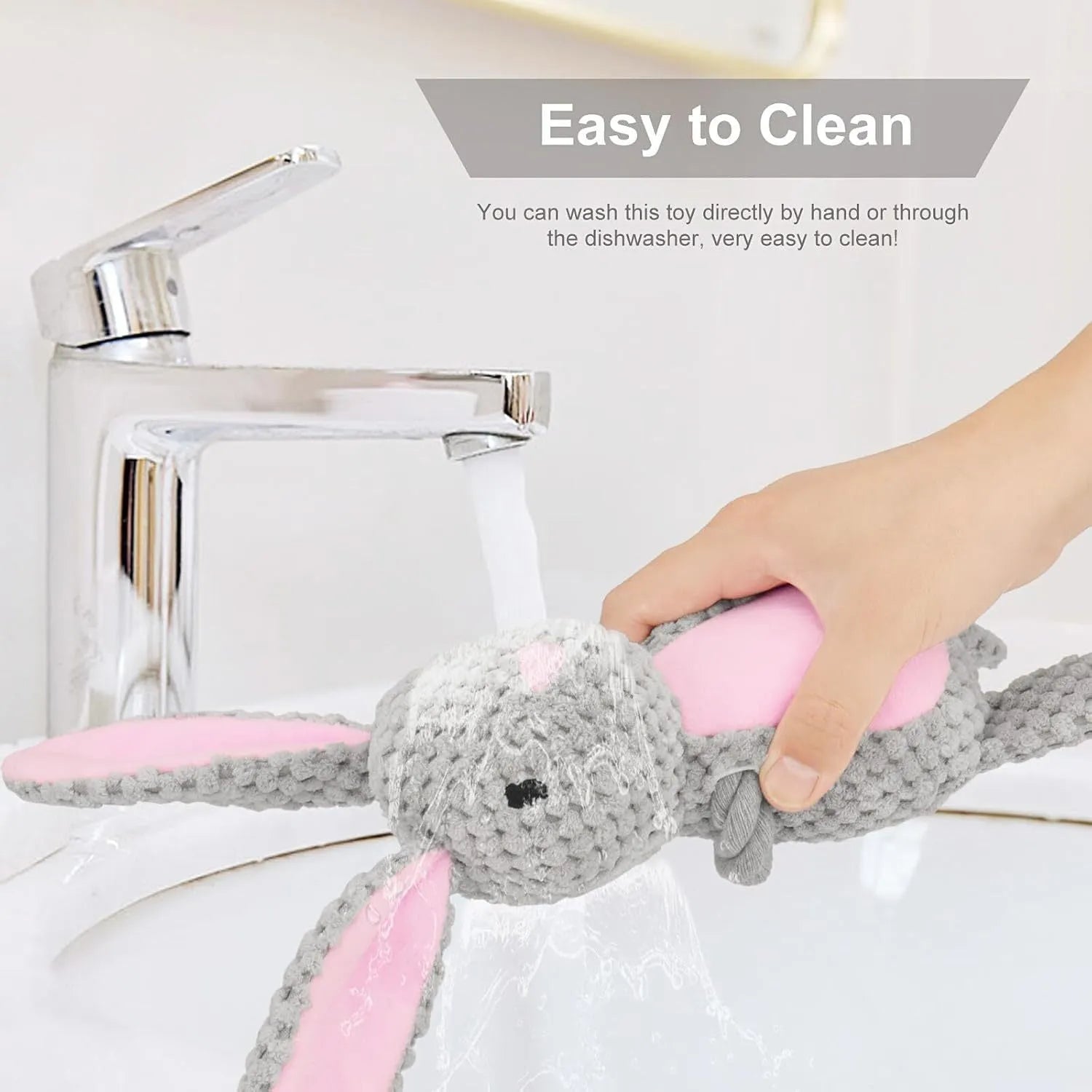 Dog plush chewing toy with squeaker and crinkle paper in elephant, fox, monkey, pig, and rabbit designs for small dogs
