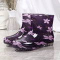 Women's short low-top PVC rain boots in assorted colours and patterns, waterproof non-slip sole