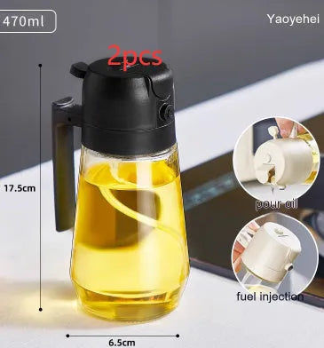 470ml glass kitchen oil sprayer dispenser bottle with ergonomic handle in four colour options
