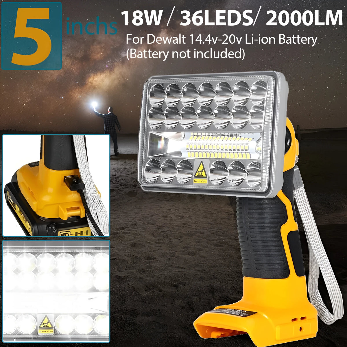 5-inch lithium battery outdoor LED lamp measuring 220 by 188 by 135 millimetres, shown in horizontal orientation