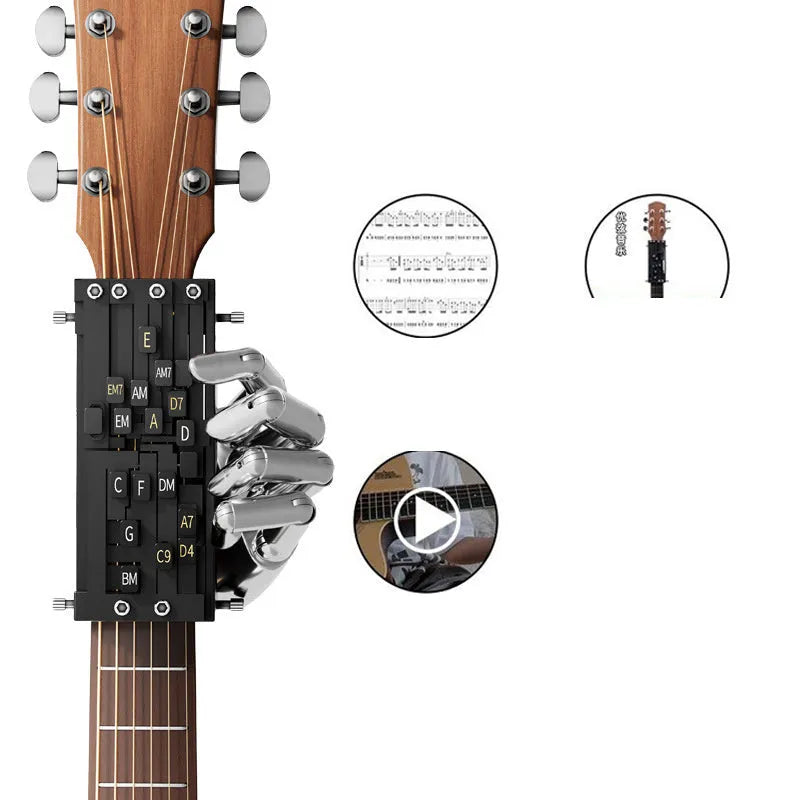 Black automatic chord changing device for folk guitar practice with singers
