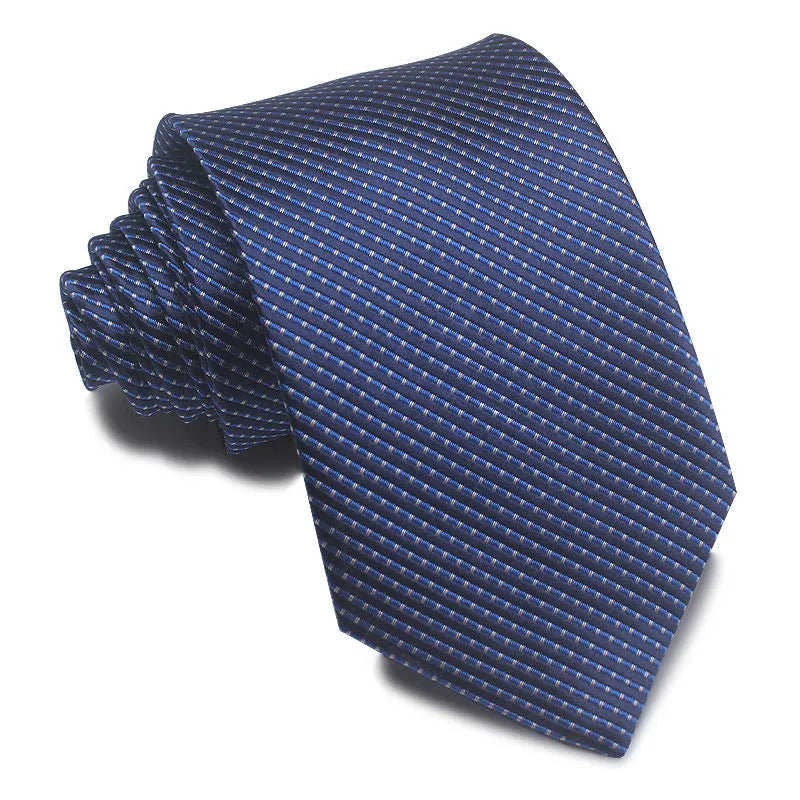 8cm wide polyester jacquard striped men's business tie shown in multiple colour variations
