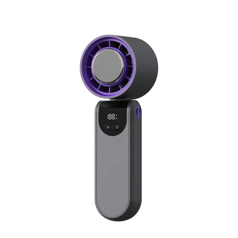 Handheld ice compress fan with LED digital display and USB charging in beige colour