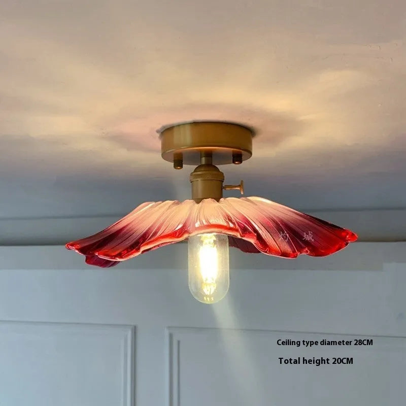 Nordic Japanese decorative lotus leaf lamp with iron body and glass shade