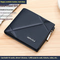 Men's brown leather wallet with zipper closure and rhombus pattern design