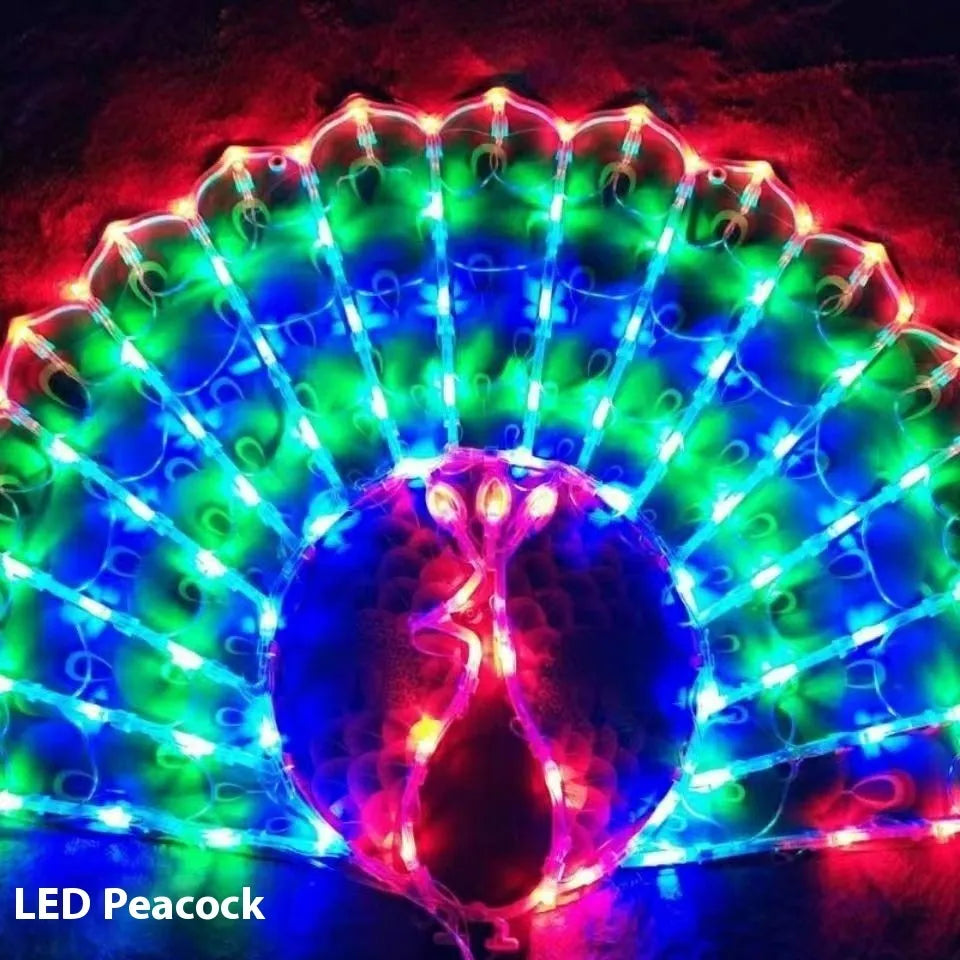 Christmas festival plug-in outdoor decorative string lights with peacock, love, sunflower, and star-shaped plastic bulbs