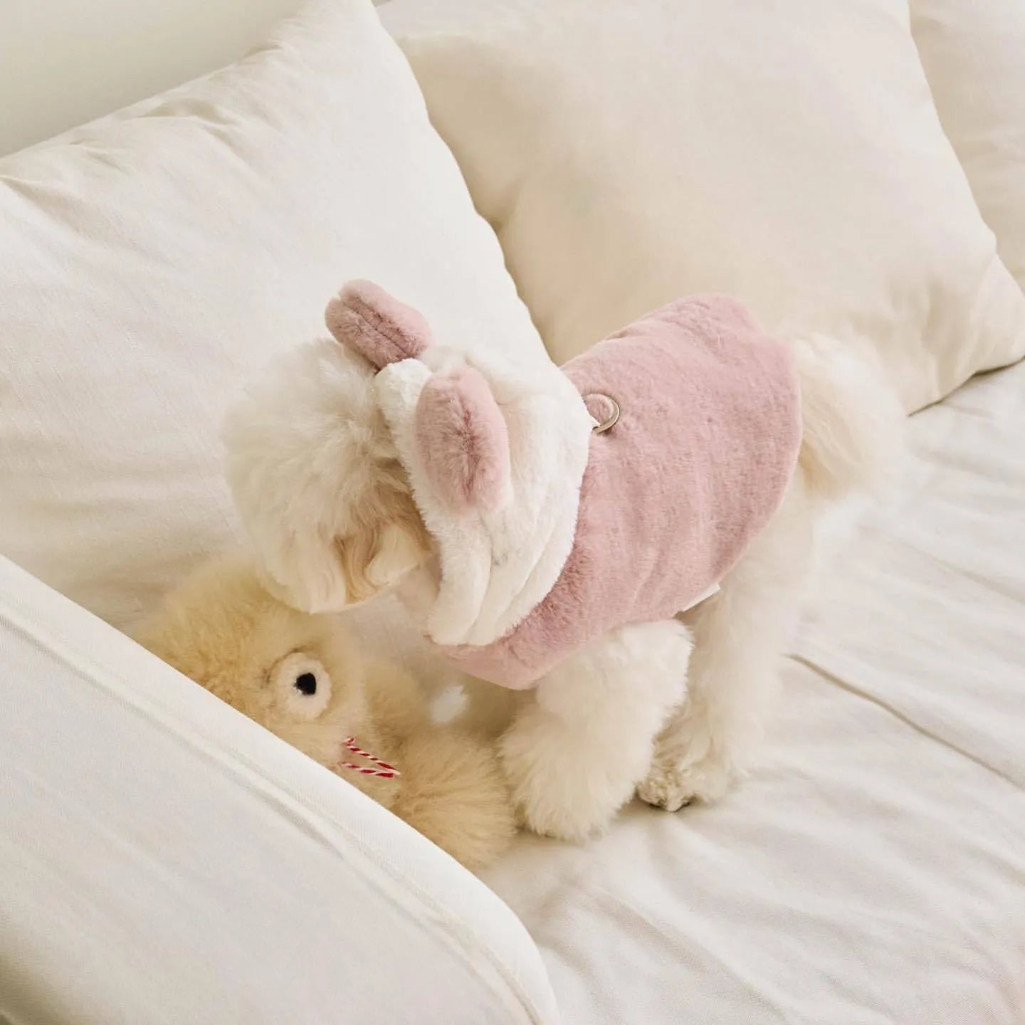 Light pink polyester warm coat for dog or cat in size M