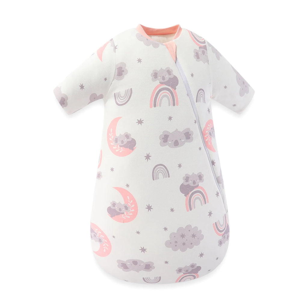 Baby pure cotton anti-kick quilt sleeping bag with cartoon pattern, 80cm length, thickened for autumn winter spring, size M and L