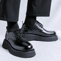 Men's low-top cowhide leather shoes in black with leather toe cap and patchwork detail
