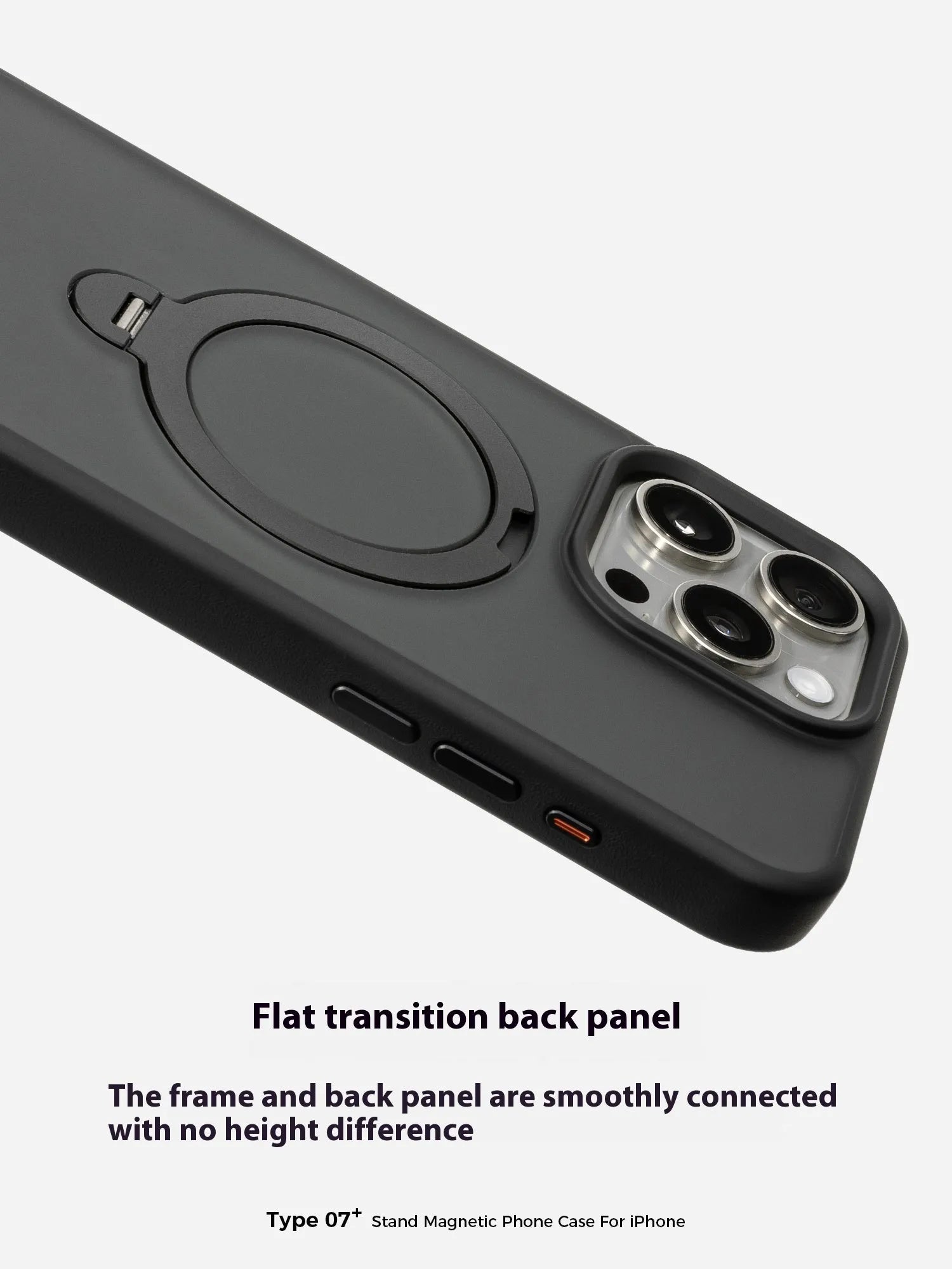 Magnetic rotating fulcrum phone case for Apple iPhone with 360-degree bracket in titanium grey on white background