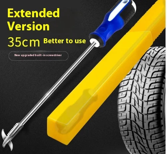 Portable alloy car tyre cleaning tool set with Phillips screwdriver and valve cleaner in long style