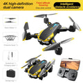 Black and yellow brushless drone with dual camera, optical flow positioning, and obstacle avoidance, under 30cm