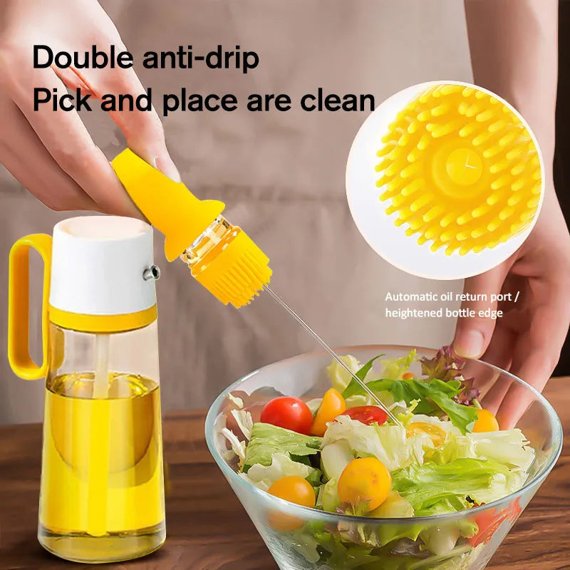 Glass oil dispenser with silicone brush for cooking and BBQ, 550ml capacity with stainless steel nozzle
