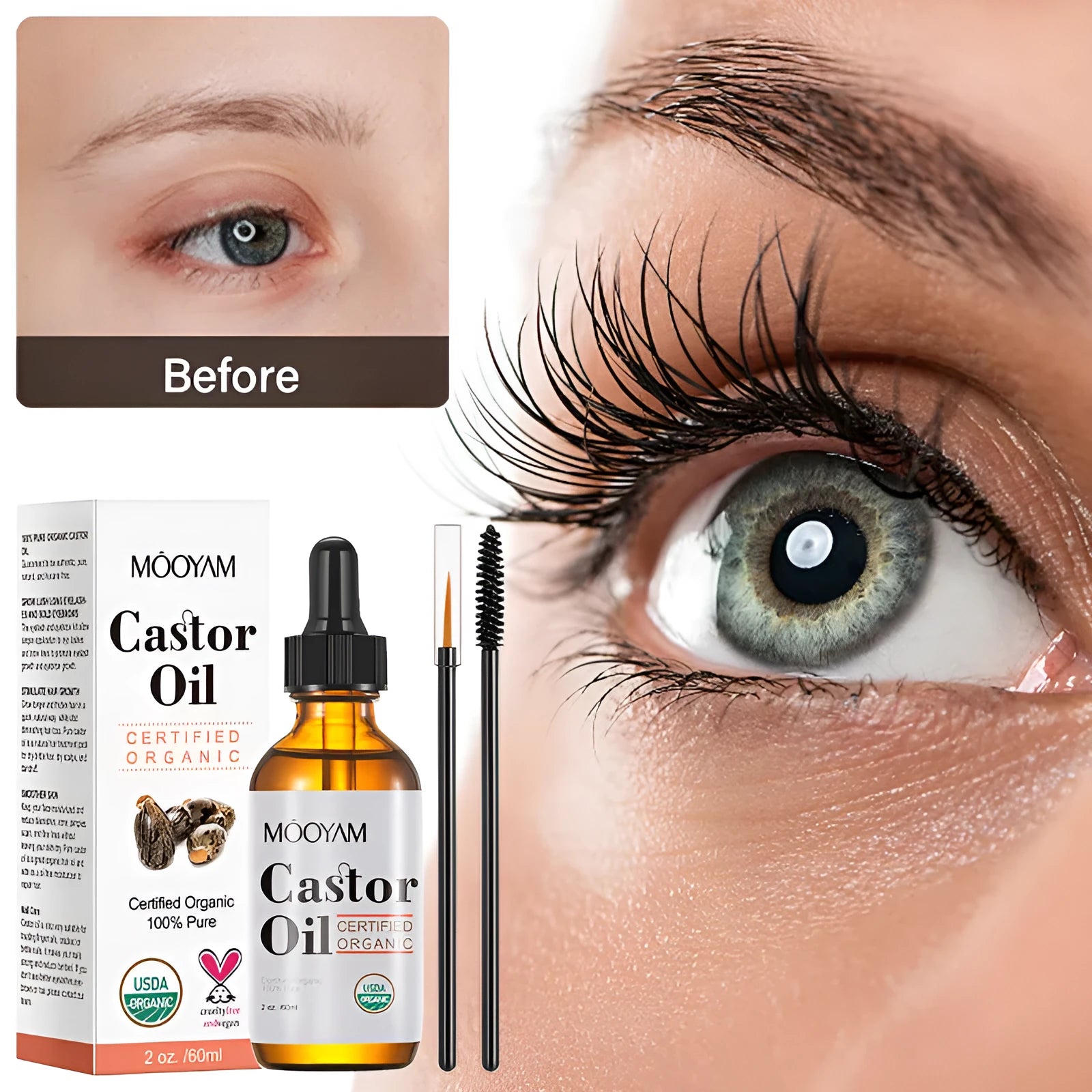 Mooyam Castor Oil 60ml organic basic oil for skin massage hair eyebrow eyelash care
