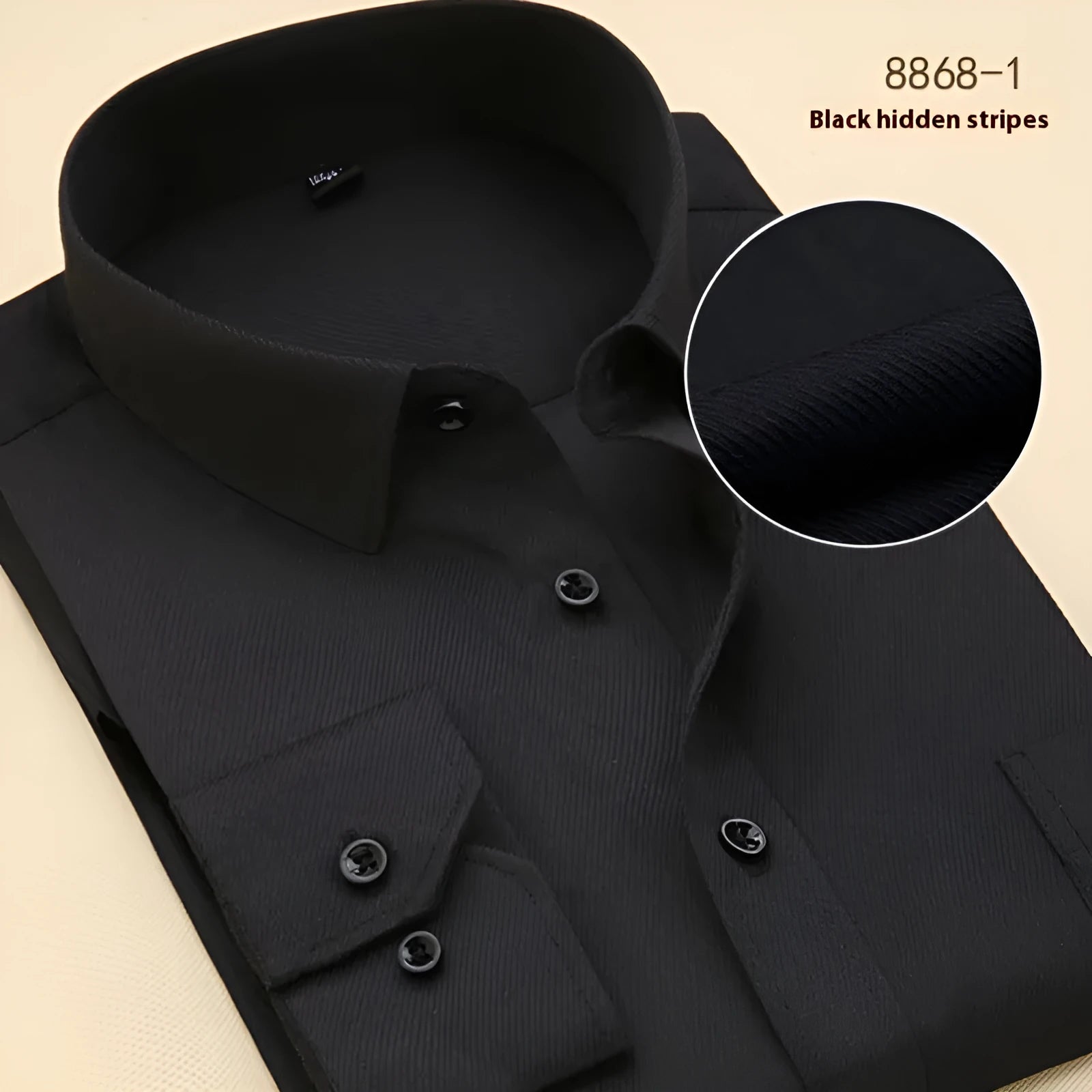 Men's solid colour cotton long sleeve business shirt in a slim fit on a hanger