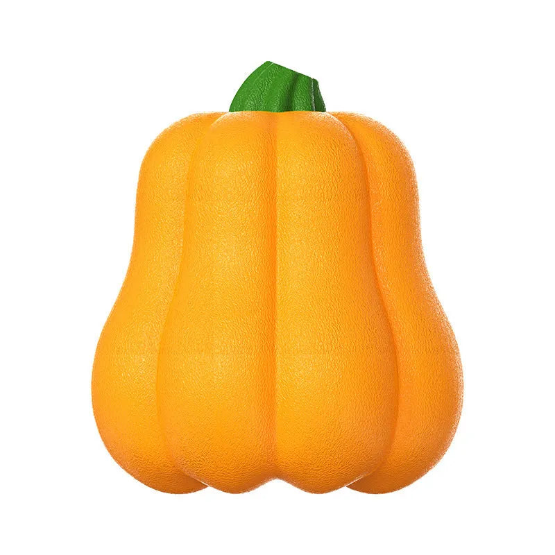 Bite Molar durable plastic dog toy in single pumpkin colour with an attached rope for fetching.