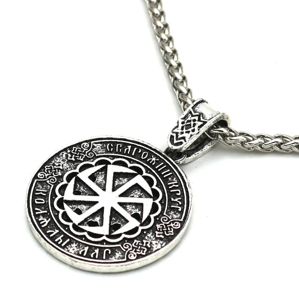 Lunavin ODing logo necklace pendant in antique silver or bronze finish with leather rope and snake bones chain options