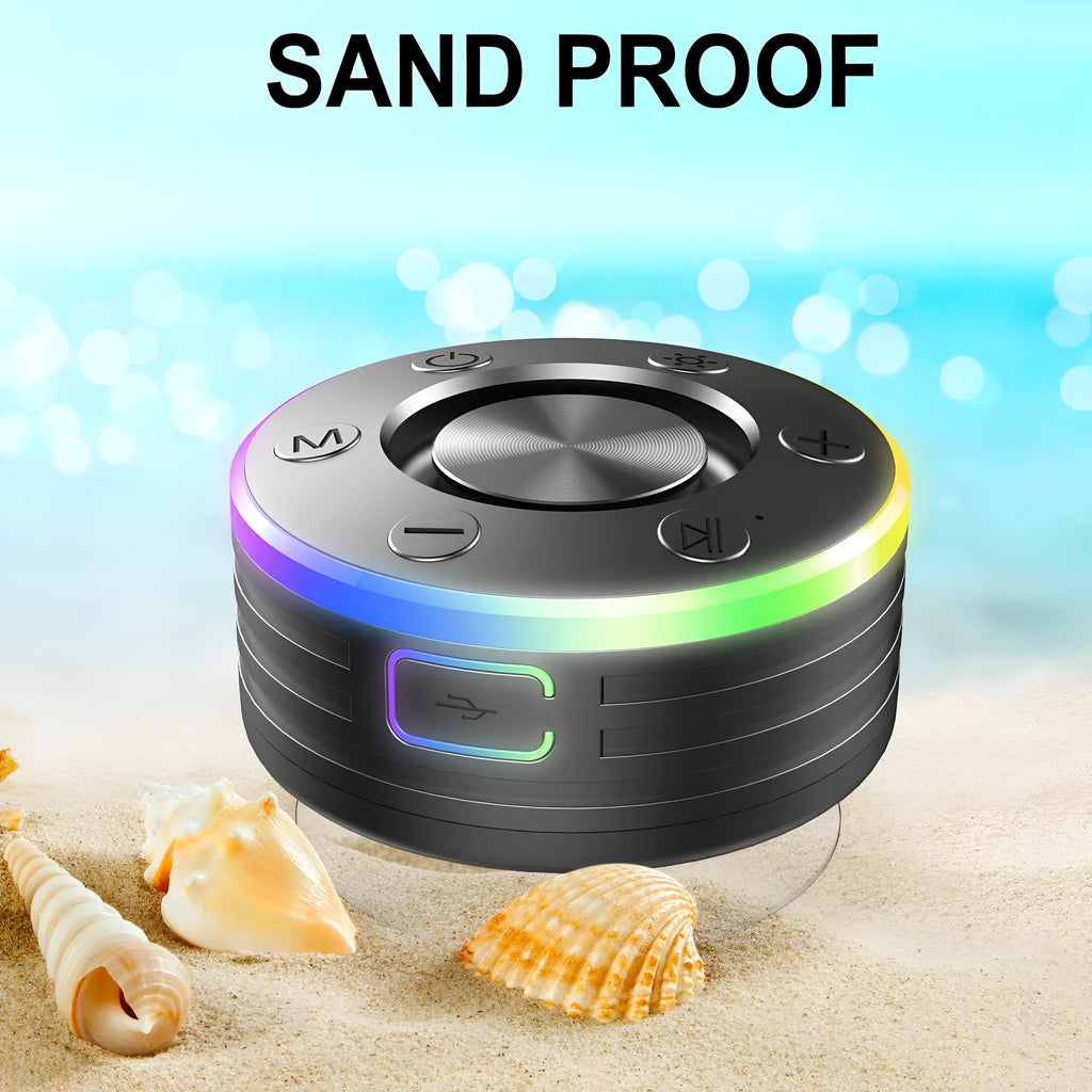 Waterproof Bluetooth speaker in black and blue colours with plastic silicone shell