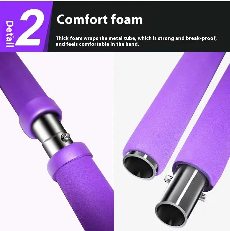 Adjustable fitness pulling rope in purple, pink, blue, or black colours for hip training and yoga