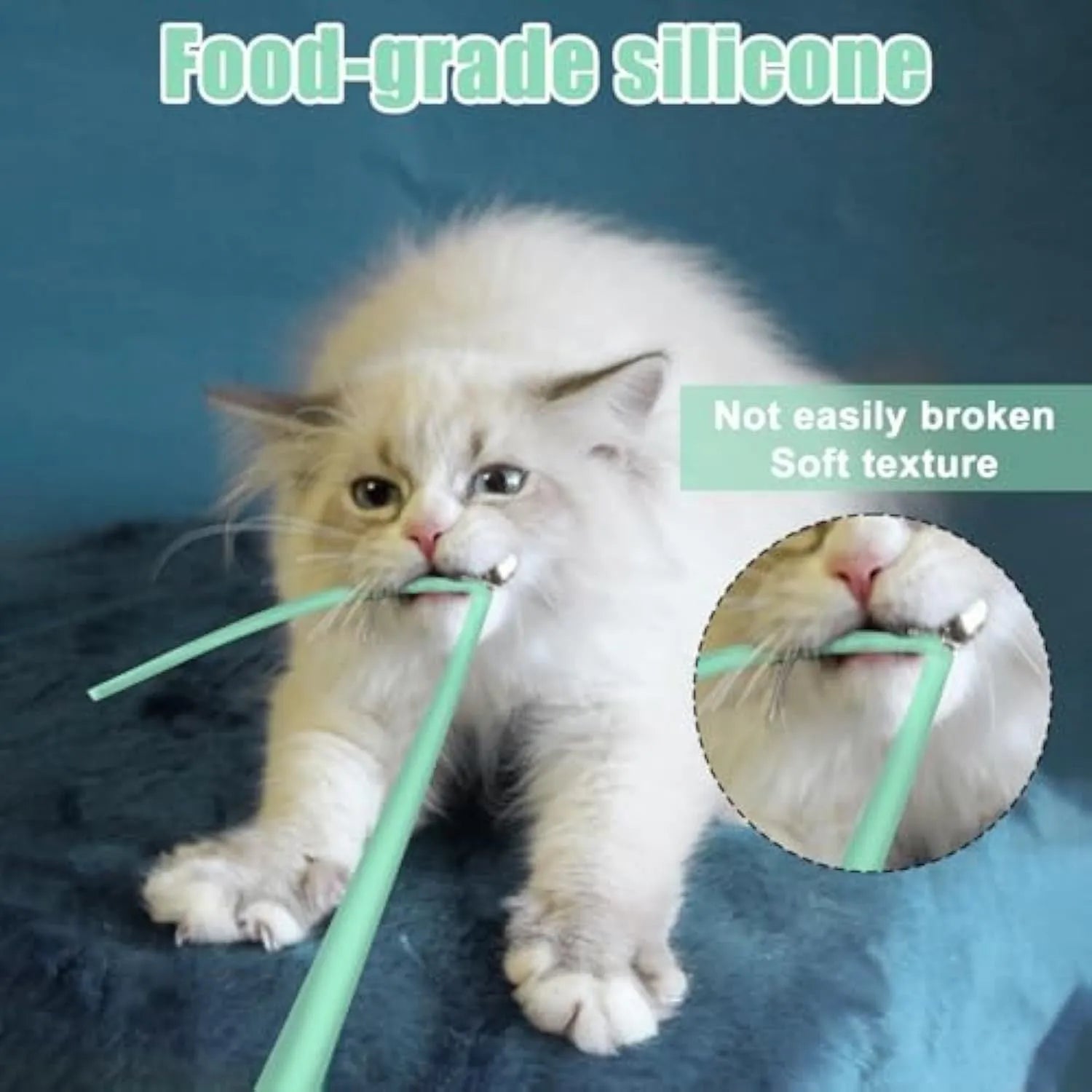 Green electronic cat wand toy with swinging silicone tails for indoor cats