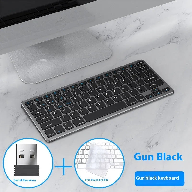 Ultra-thin wireless keyboard and mouse set in black, gunmetal grey, or silver with USB receiver and protective cover
